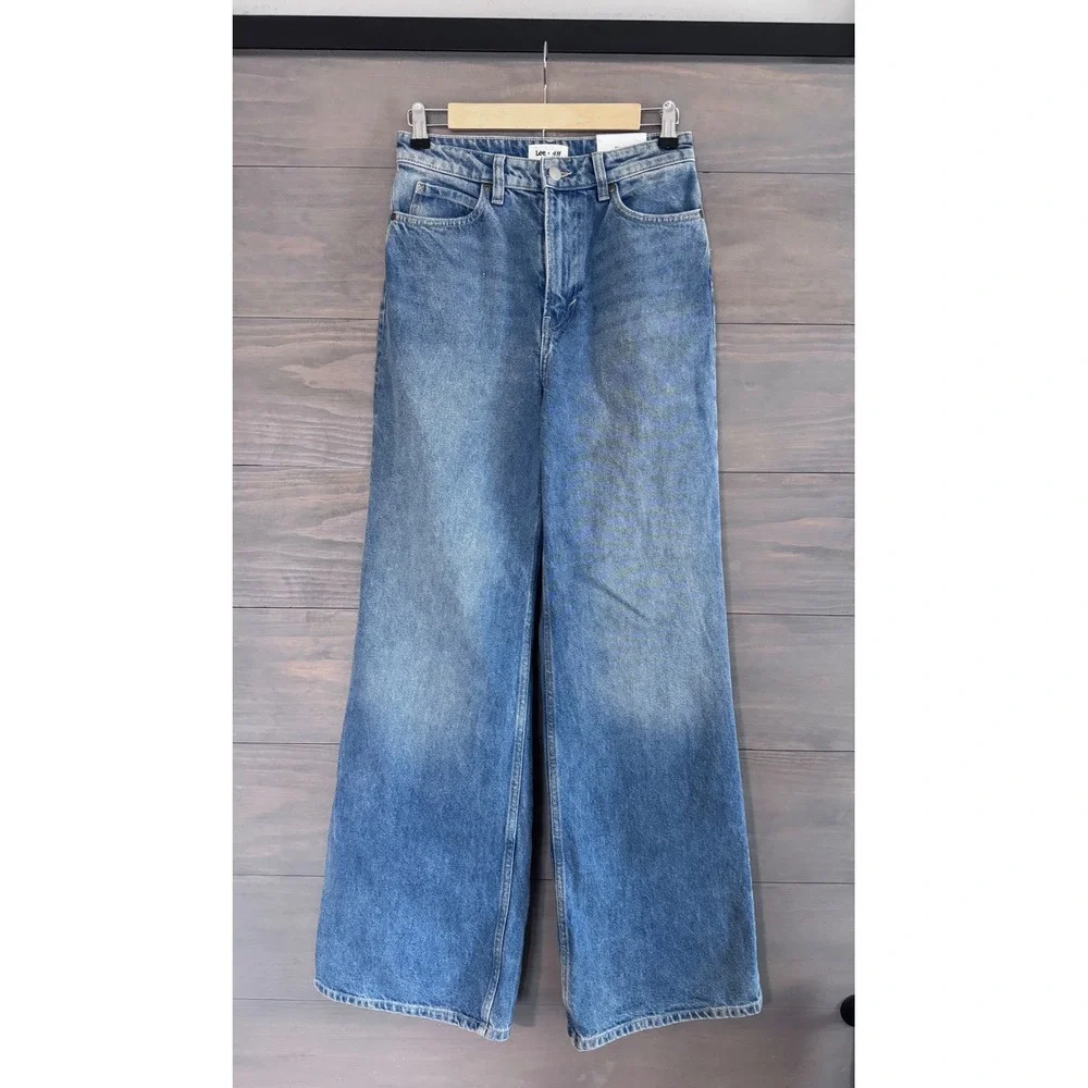 Lee x H&M 90s Wide Leg Ultra High Waisted Medium Wash Denim Jeans US 4 NEW - Picture 4 of 7
